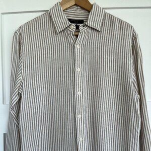 Banana Republic brown and white linen shirt